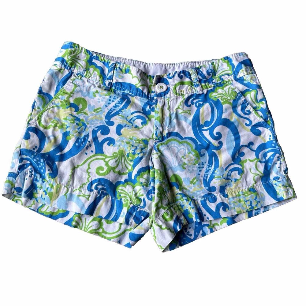 Lilly Pulitzer Callahan Shorts Womens 2 Crystal Coast Blue Resort White Preppy